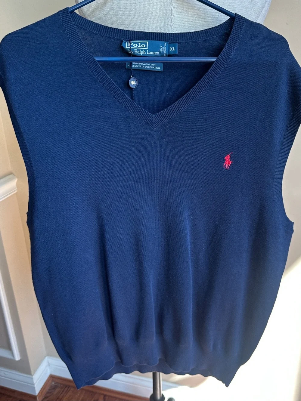 NWT Ralph Lauren 100% Pima Cotton Navy Blue Sweater Vest, XL